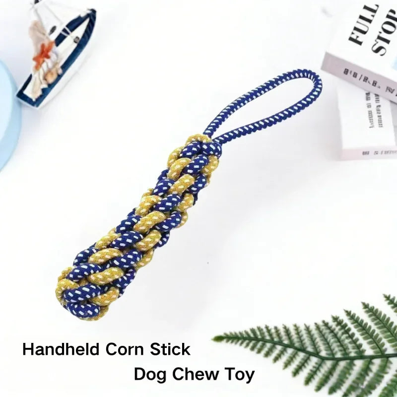 Plant-Dyed Cotton Rope Dog Chew Toy, Carrot Corn Stick & Dumbbell Shaped - Teeth Cleaning & Bite-Resistant for Small Medium Dogs