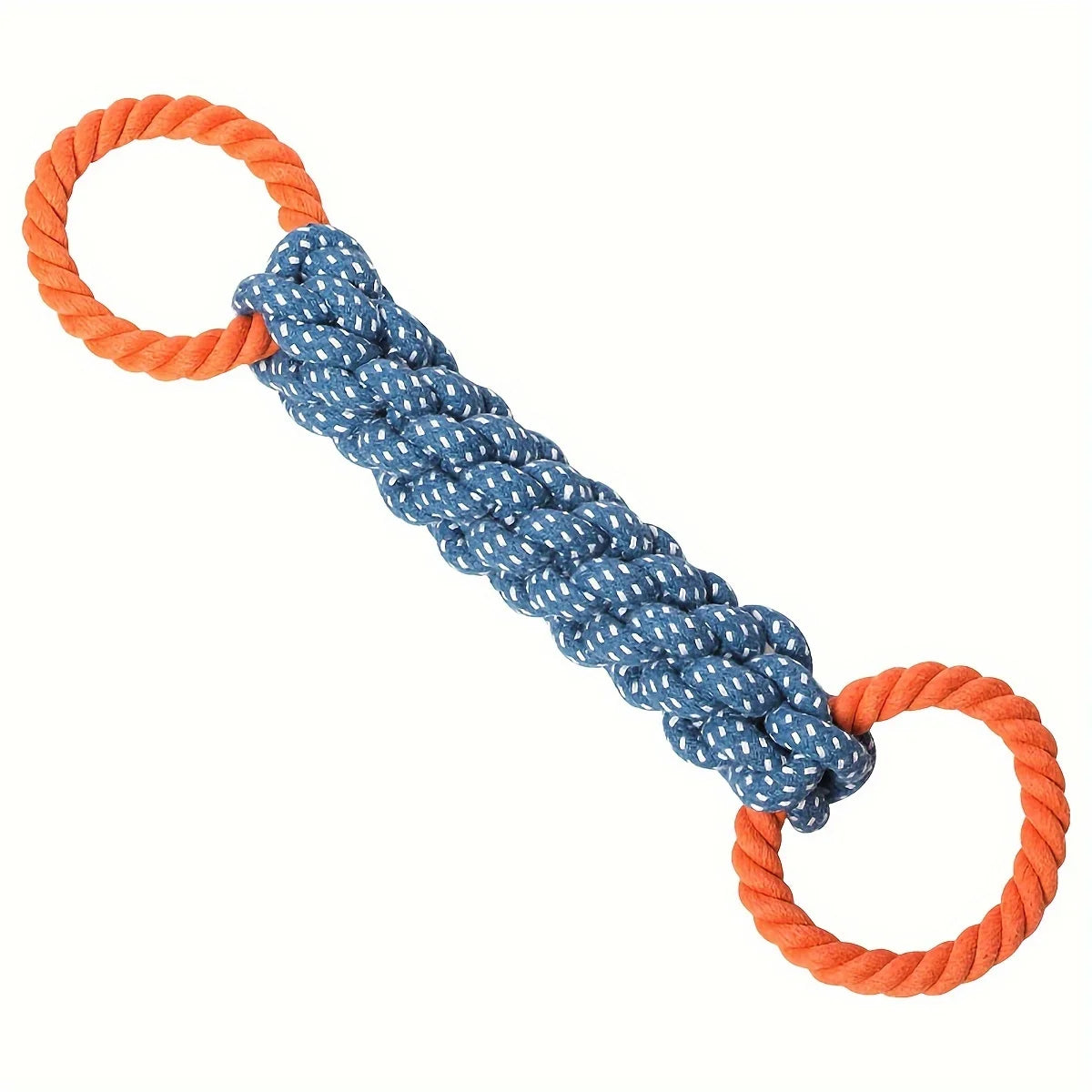 Double-Handle Braided Rope Knot Toy in Blue and Orange