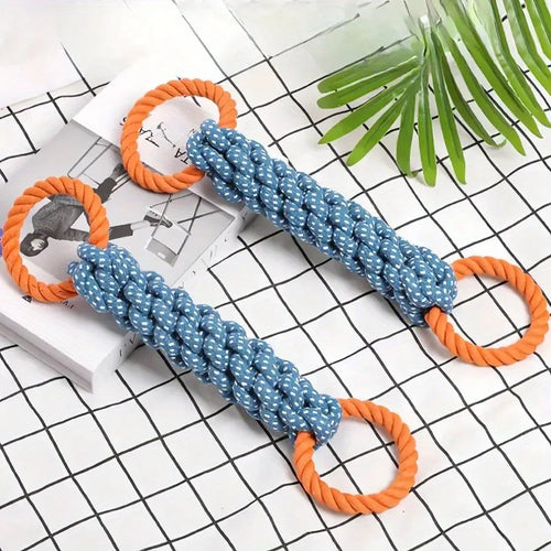Double-Handle Braided Rope Knot Toy in Blue and Orange
