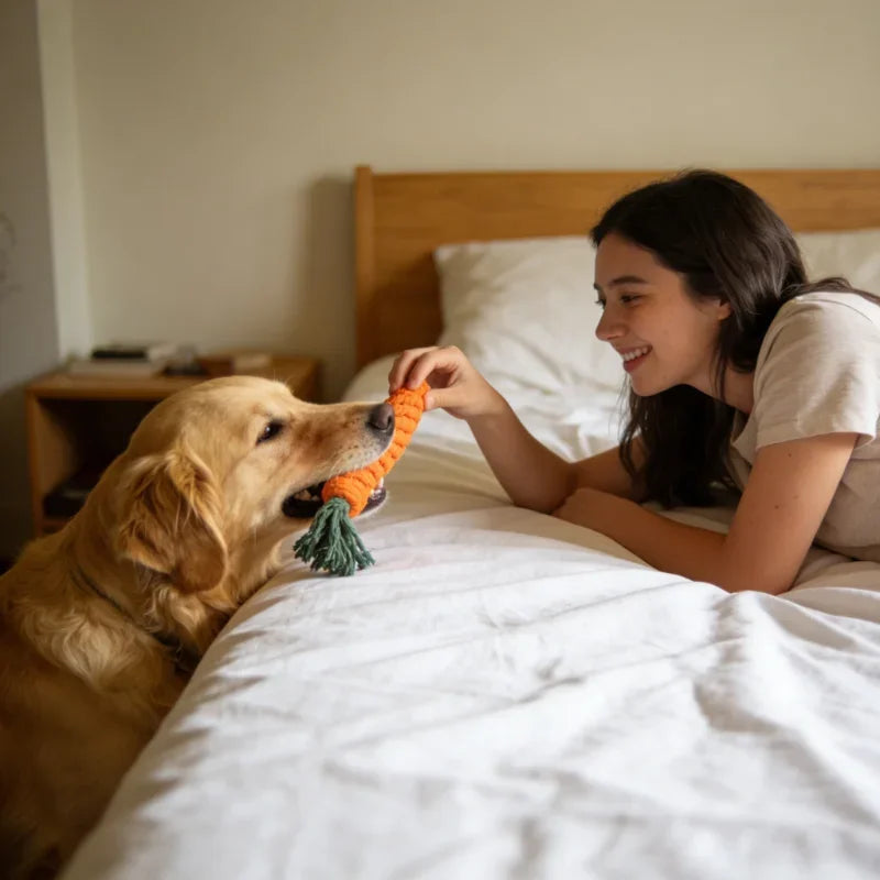 Plant-Dyed Cotton Rope Dog Chew Toy, Carrot Corn Stick & Dumbbell Shaped - Teeth Cleaning & Bite-Resistant for Small Medium Dogs