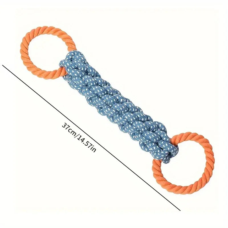 Double-Handle Braided Rope Knot Toy in Blue and Orange