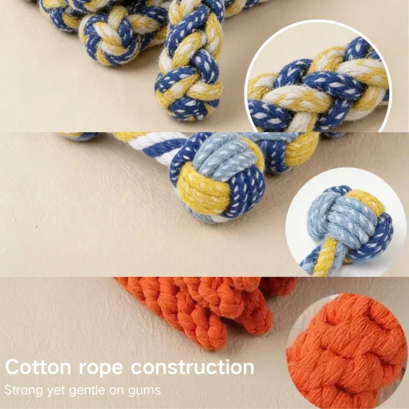 Plant-Dyed Cotton Rope Dog Chew Toy, Carrot Corn Stick & Dumbbell Shaped - Teeth Cleaning & Bite-Resistant for Small Medium Dogs