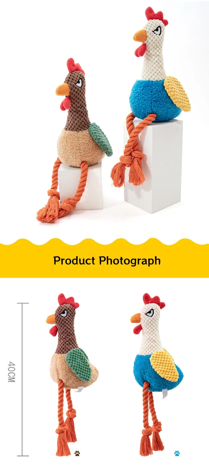 Small Plush Chicken Rope Toy with squeaker
