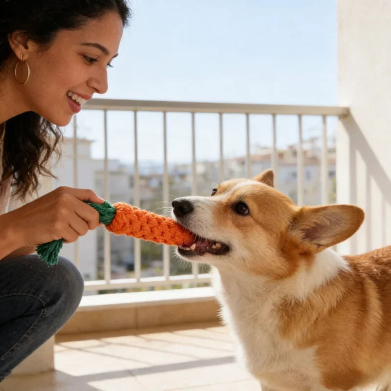 Plant-Dyed Cotton Rope Dog Chew Toy, Carrot Corn Stick & Dumbbell Shaped - Teeth Cleaning & Bite-Resistant for Small Medium Dogs