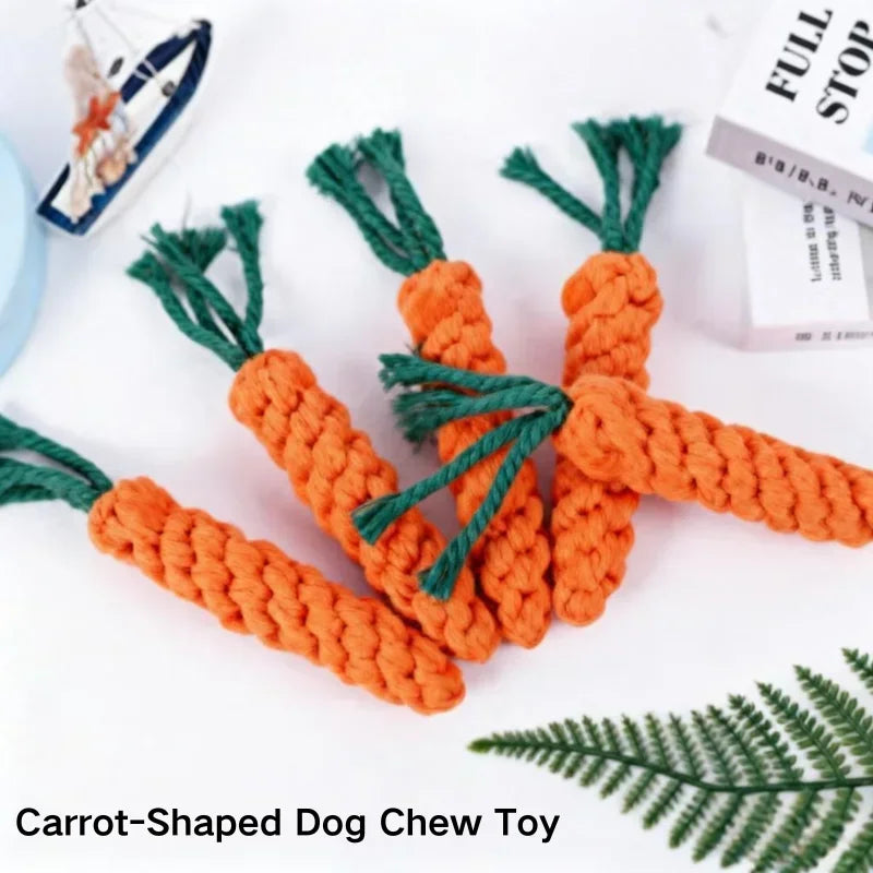 Plant-Dyed Cotton Rope Dog Chew Toy, Carrot Corn Stick & Dumbbell Shaped - Teeth Cleaning & Bite-Resistant for Small Medium Dogs