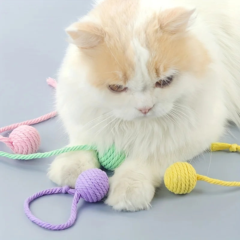 4Pcs/set Colorful Cotton Rope Ball Cat Toys Interactive Pet Toy for Cats Kittens